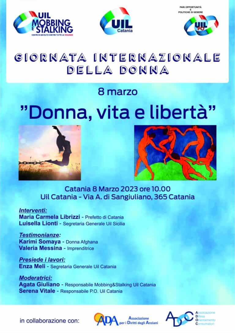 “Donna, vita e libertà” la Uil Catania per la Giornata Internazionale della donna